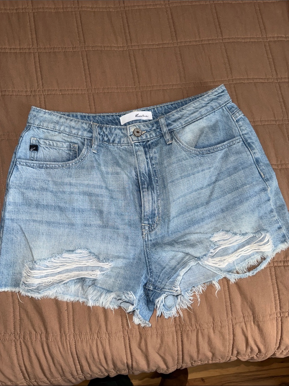 KanCan Light Wash Distressed High-Rise Denim Shorts